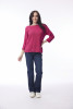 Knit Top Boat Neck 3/4 Slv Hot Pink