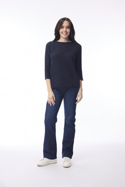 Knit Top Boat Neck 3/4 Slv Navy
