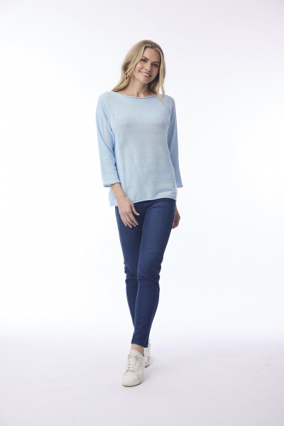 Knit Top Boat Neck 3/4 Slv Powder Blue