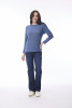 Knit Top Boat Neck Long Slv Denim Melange