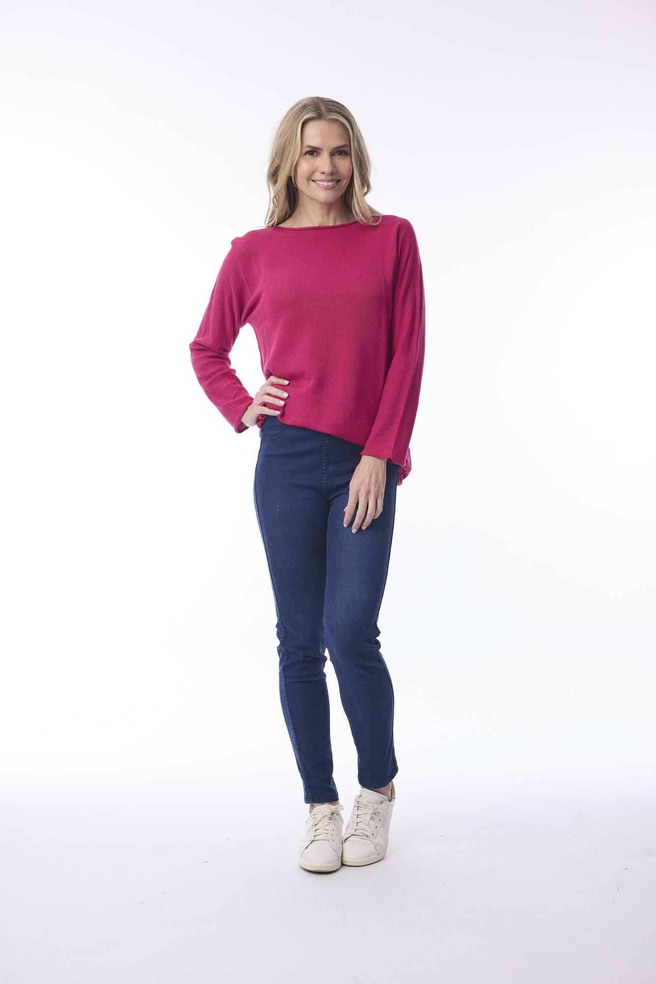 Knit Top Boat Neck Long Slv Hot Pink