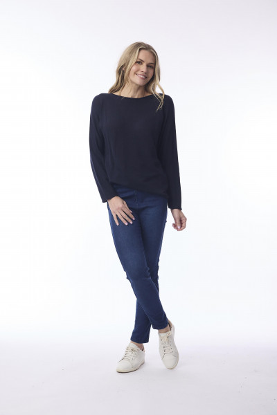 Knit Top Boat Neck Long Slv Navy