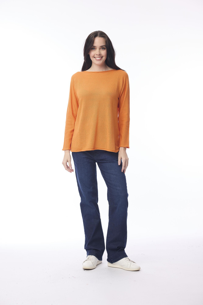 Knit Top Boat Neck Long Slv Orange