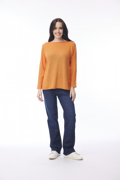 Knit Top Boat Neck Long Slv Orange