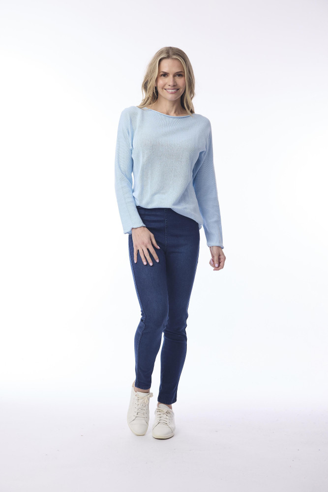Knit Top Boat Neck Long Slv Powder Blue