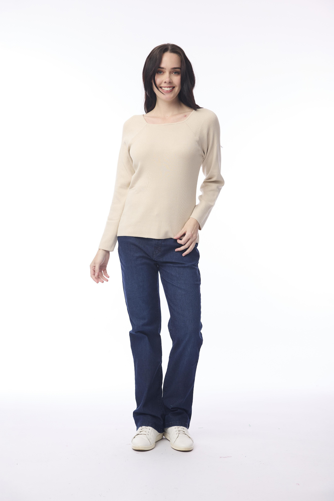 Knit Jumper Square Neckline Natural Melange