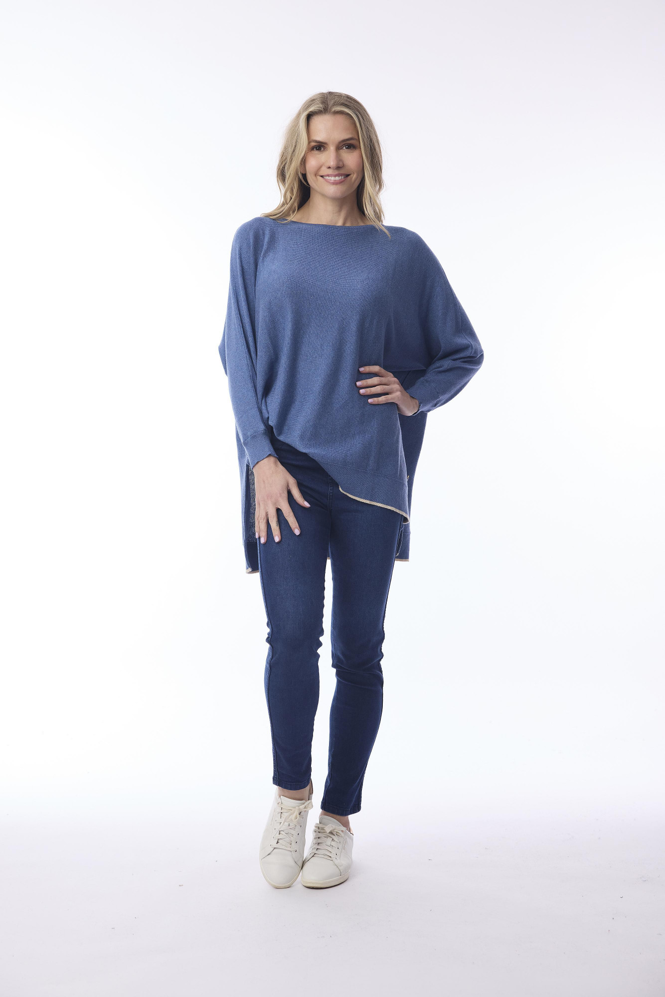 Knit Top Oversize Denim Melange