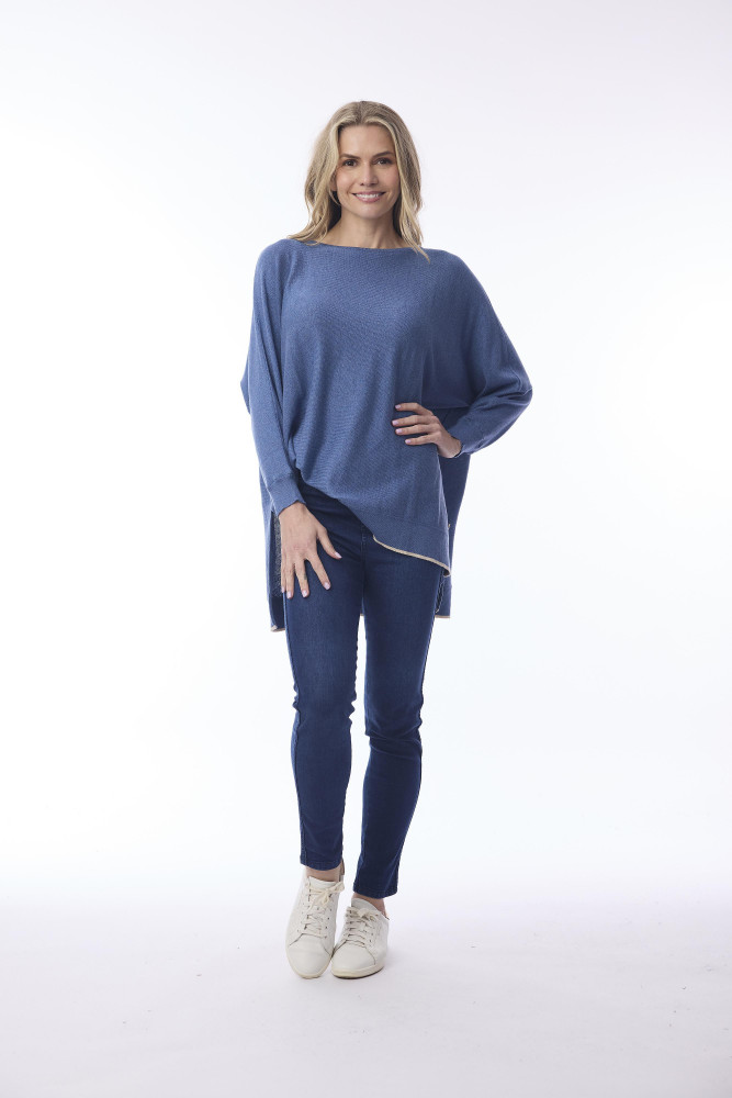 Knit Top Oversize Denim Melange