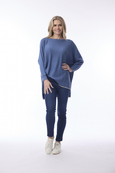 Knit Top Oversize Denim Melange