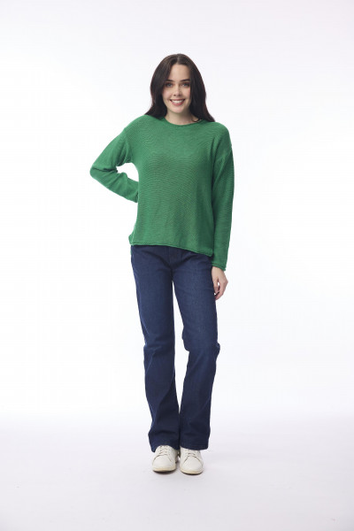 Knit Top R-neck Slub Green
