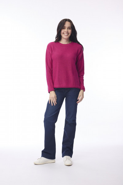 Knit Top R-neck Slub Hot Pink