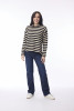 Knit Top R-neck Stripe Slub Black/Natural