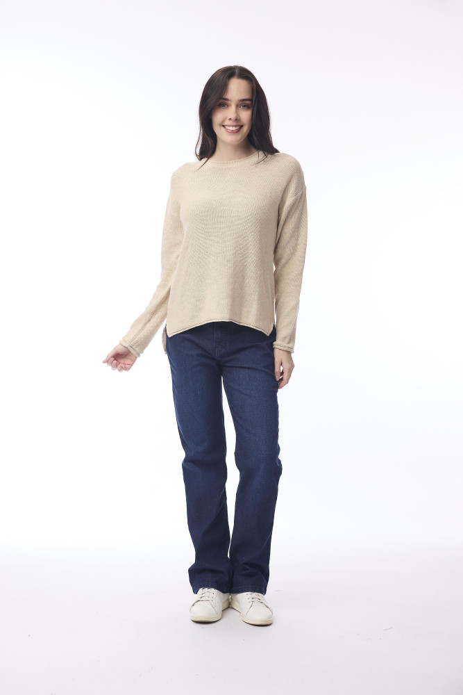Knit Top R-neck Slub Natural Melange