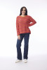 Knit Top R-neck Stripe Slub Orange/Hot Pink