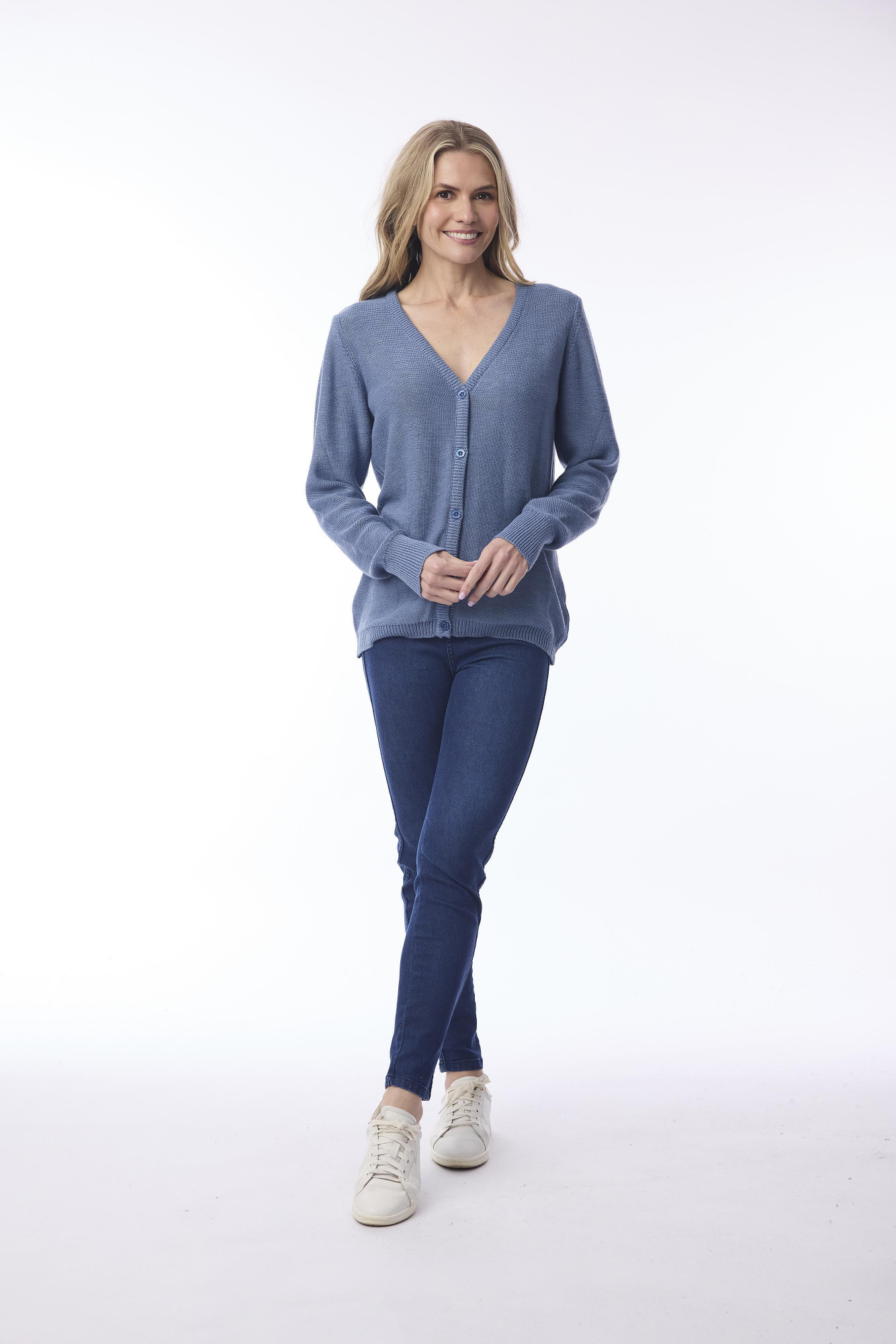 Knit Cardigan Slub Denim Melange
