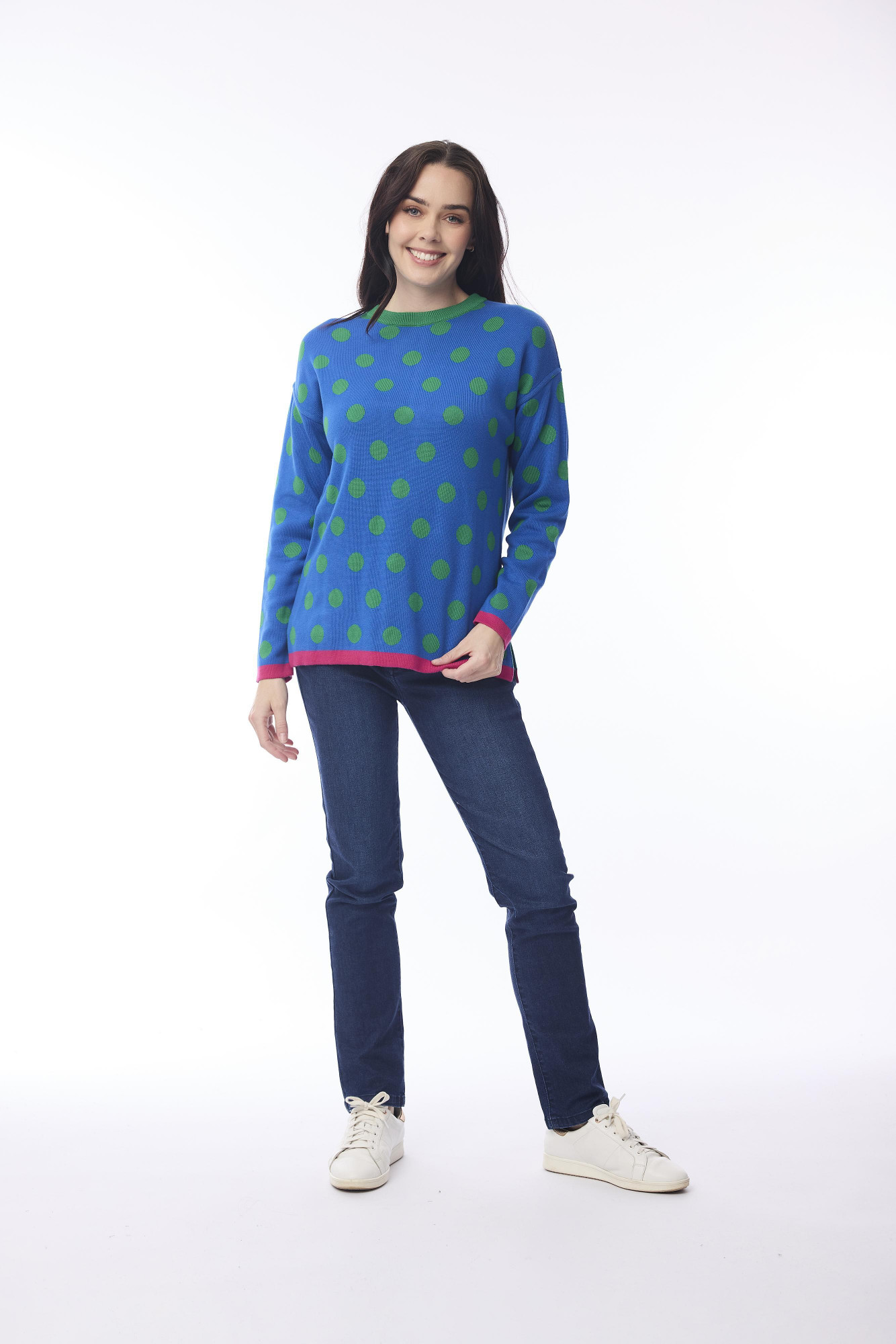 Rev Knit Jumper Round Neckline Spot Green