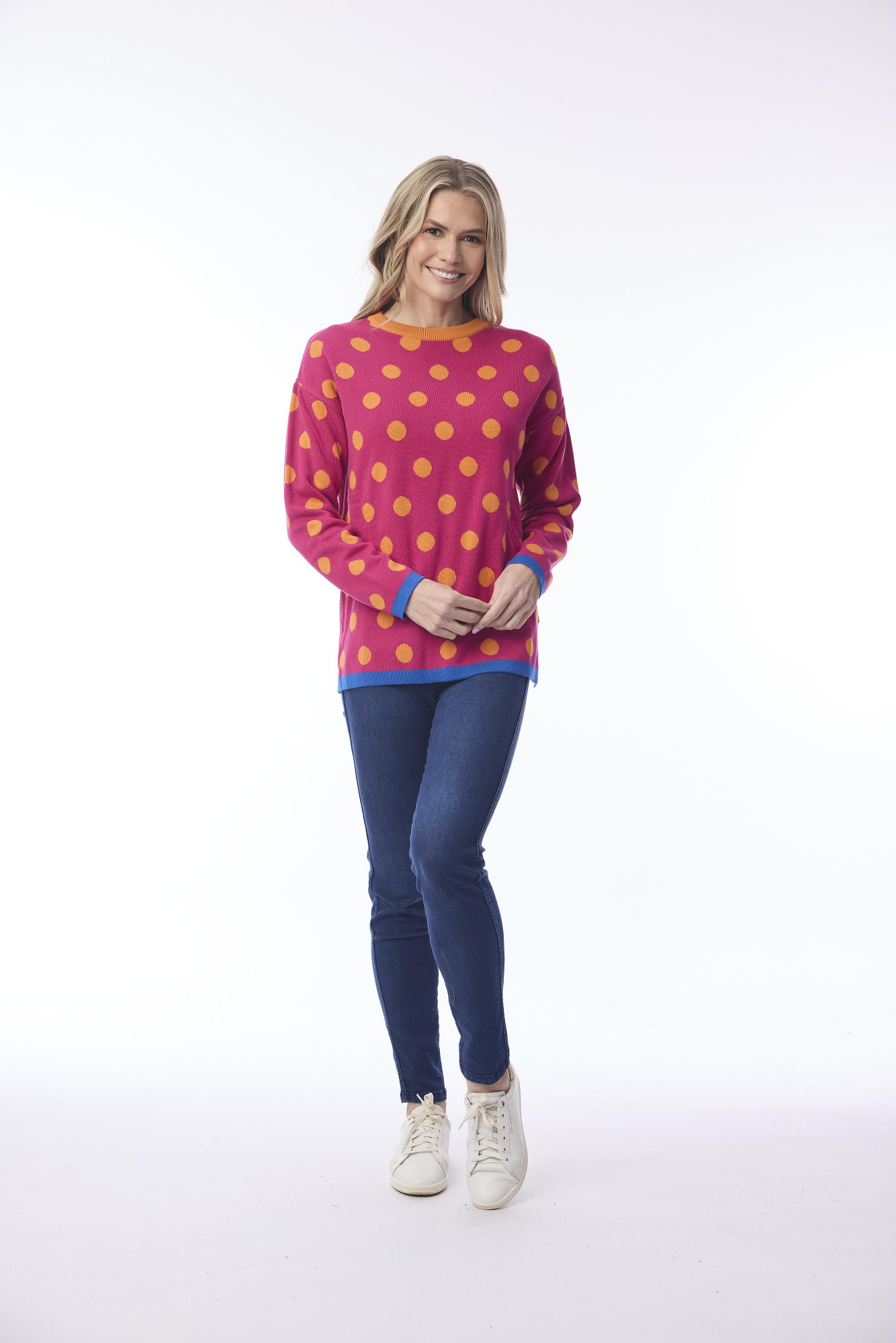 Rev Knit Jumper Round Neckline Spot Orange