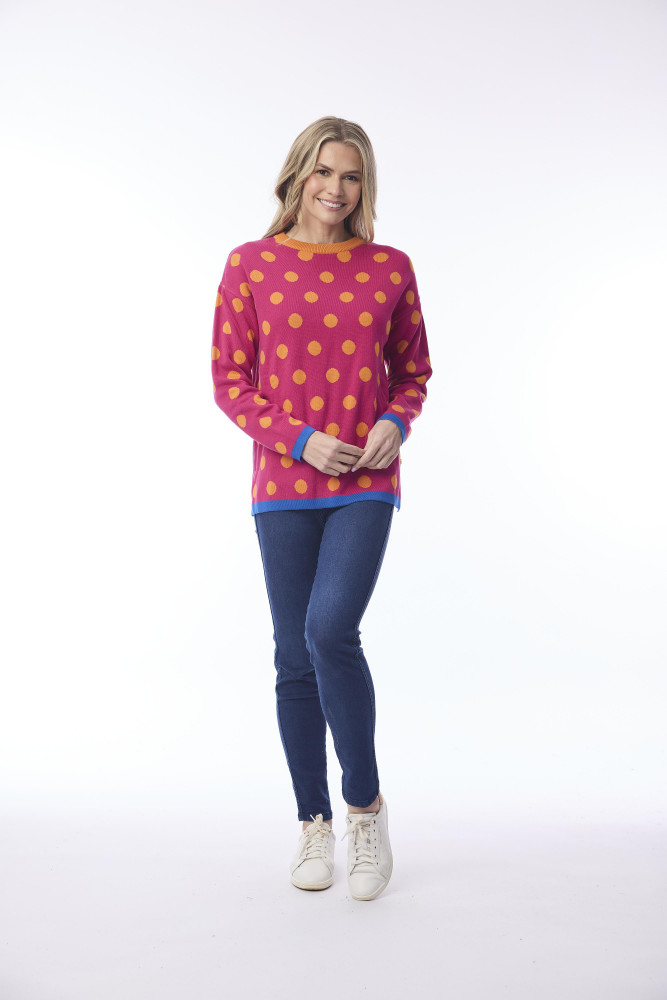 Rev Knit Jumper Round Neckline Spot Orange