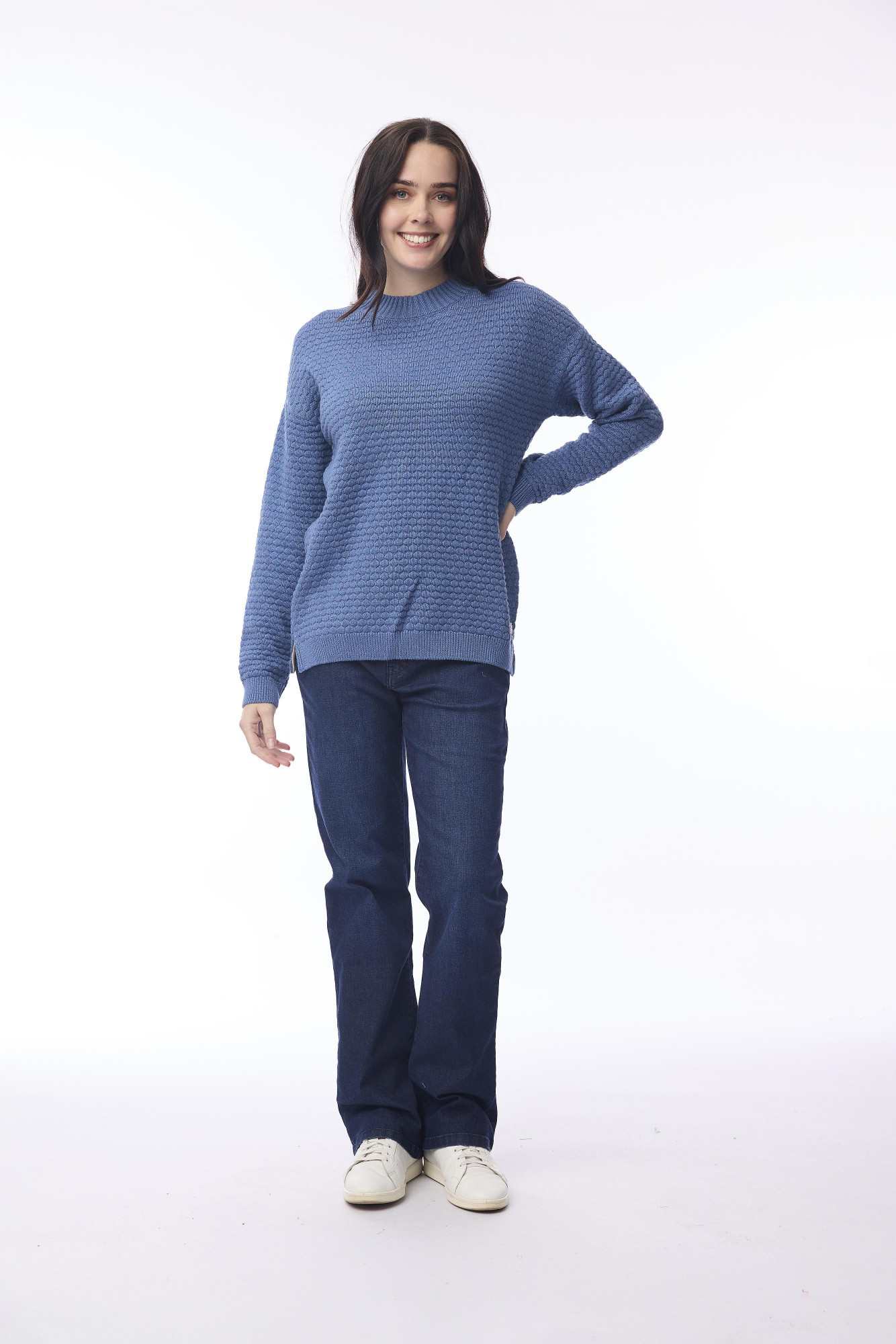 Knit Jumper Waffle Denim Melange
