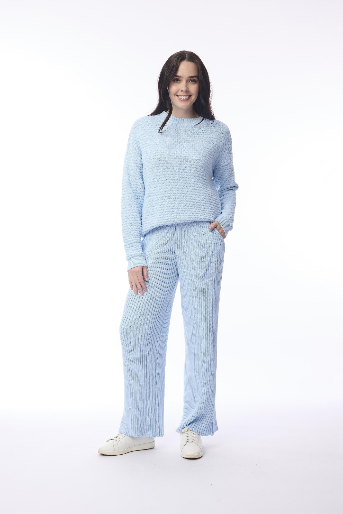 Knit Jumper Waffle Powder Blue