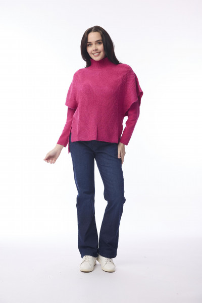 Wool Jumper Boxy Short Sleeve Hot Pink