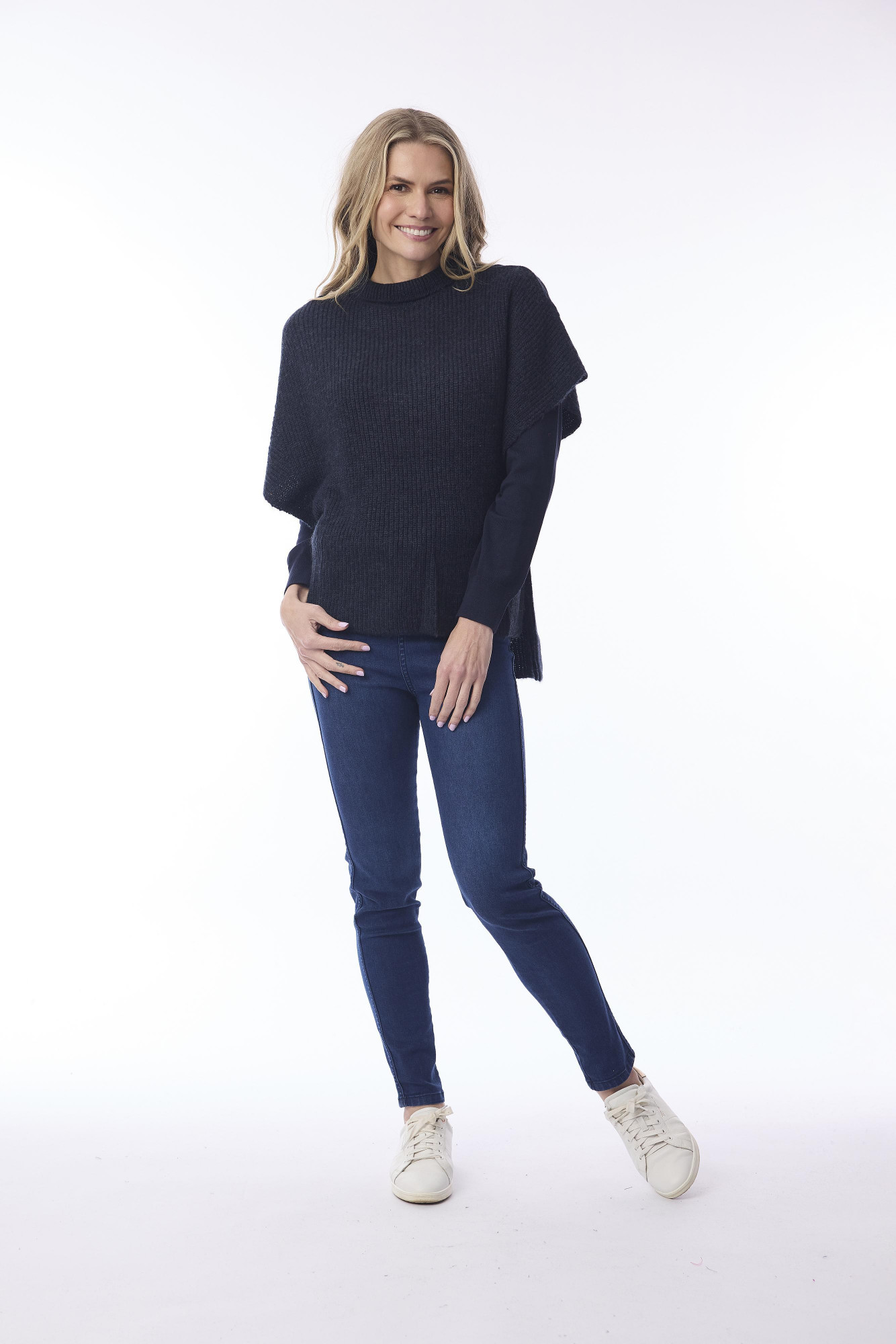Wool Jumper Boxy Short Sleeve Navy