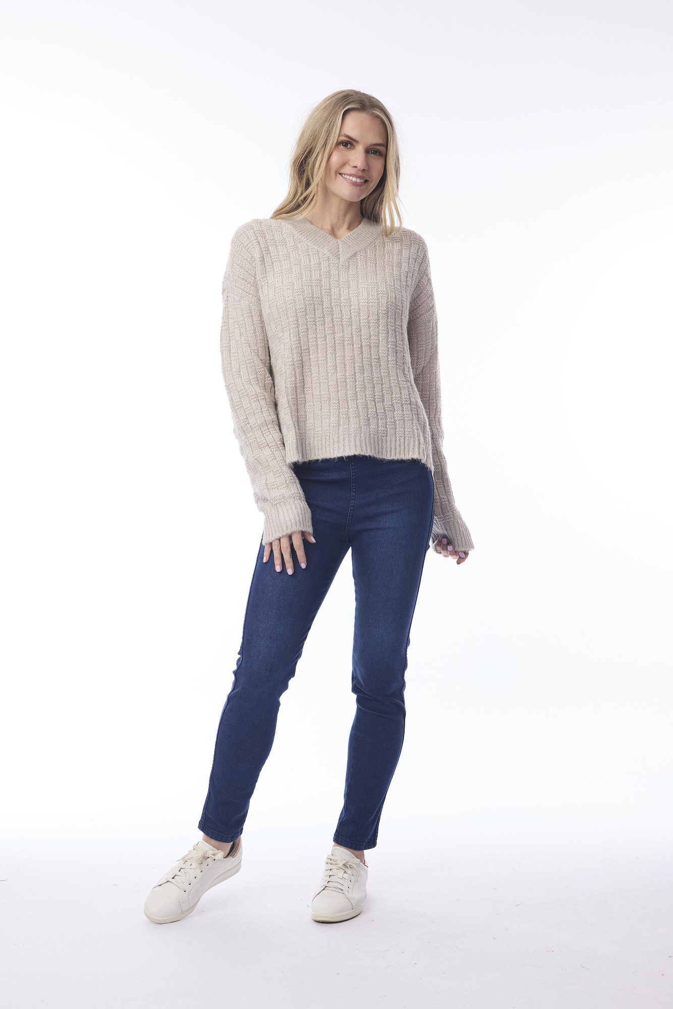 Wool Jumper V Neckline Chalk