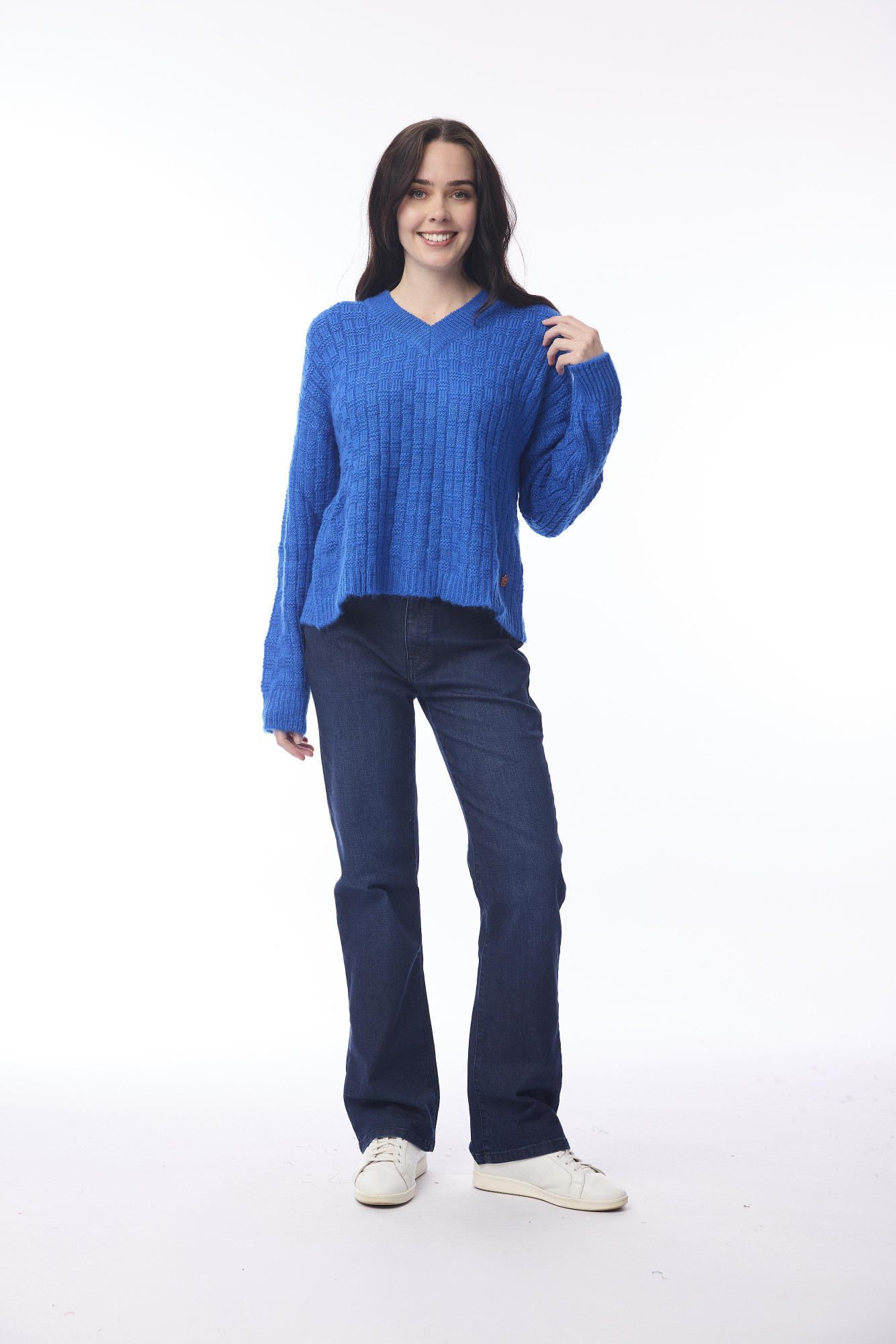 Wool Jumper V Neckline Cobalt