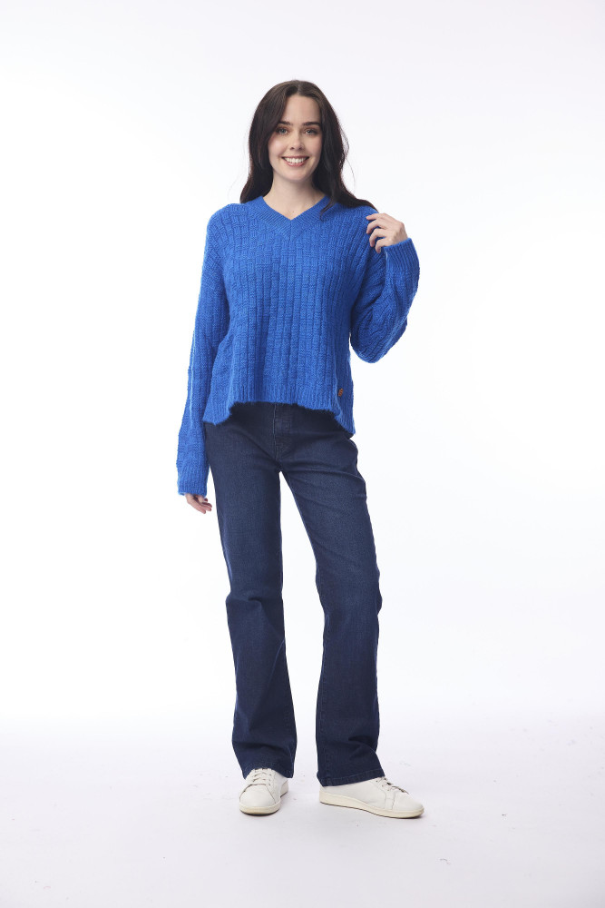Wool Jumper V Neckline Cobalt