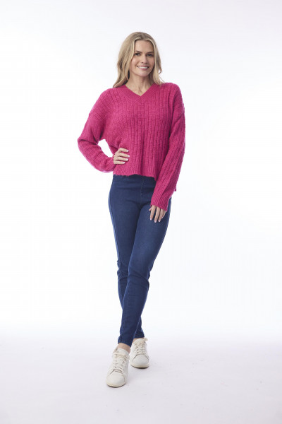 Wool Jumper V Neckline Hot Pink