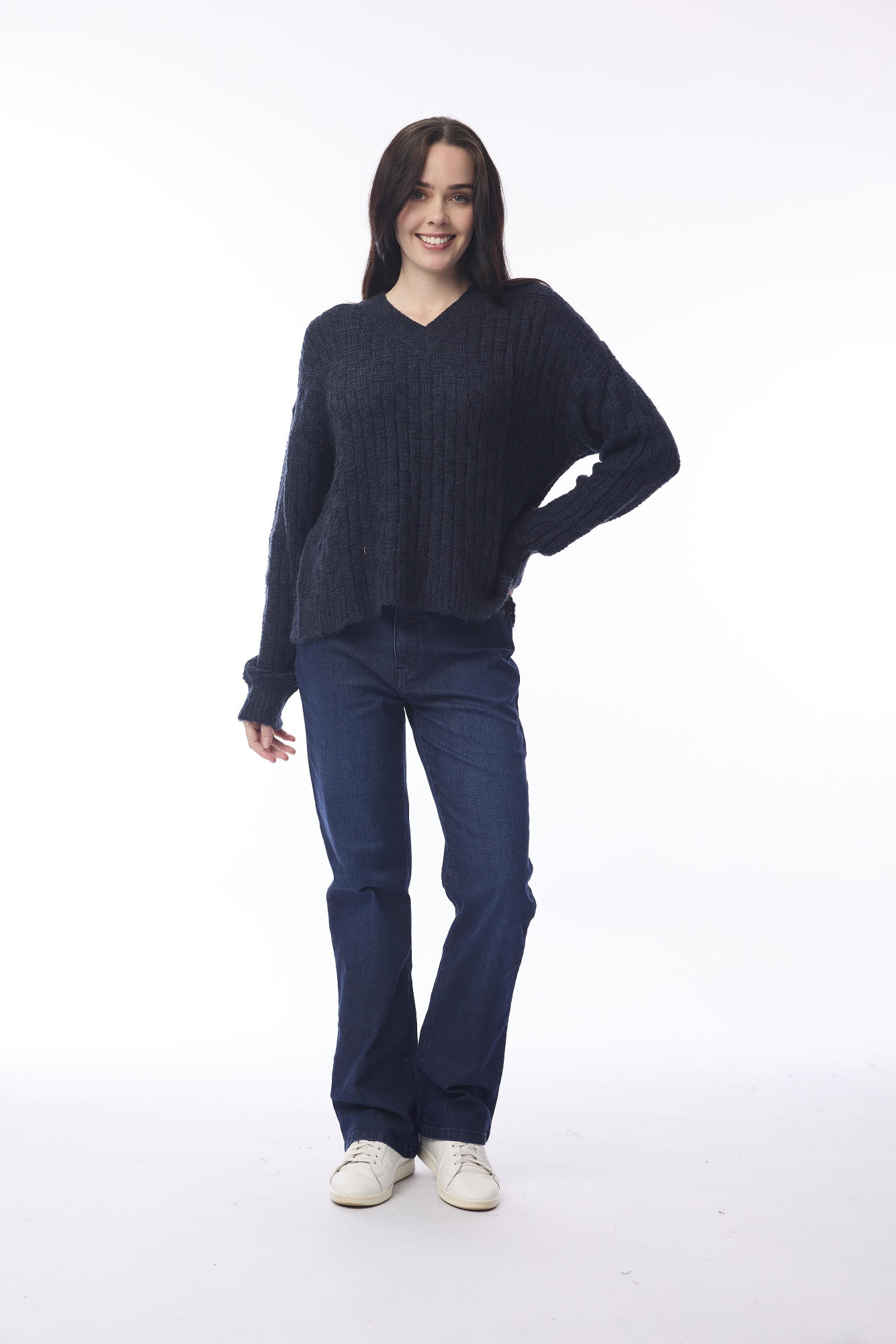 Wool Jumper V Neckline Navy