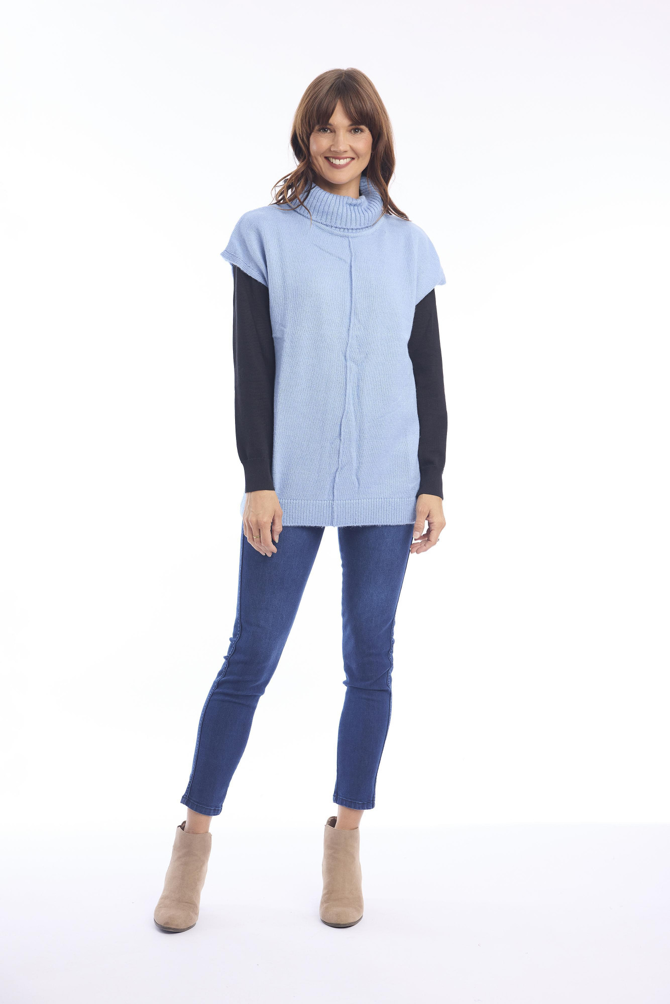 Knit Top Cap Sleeve Denim