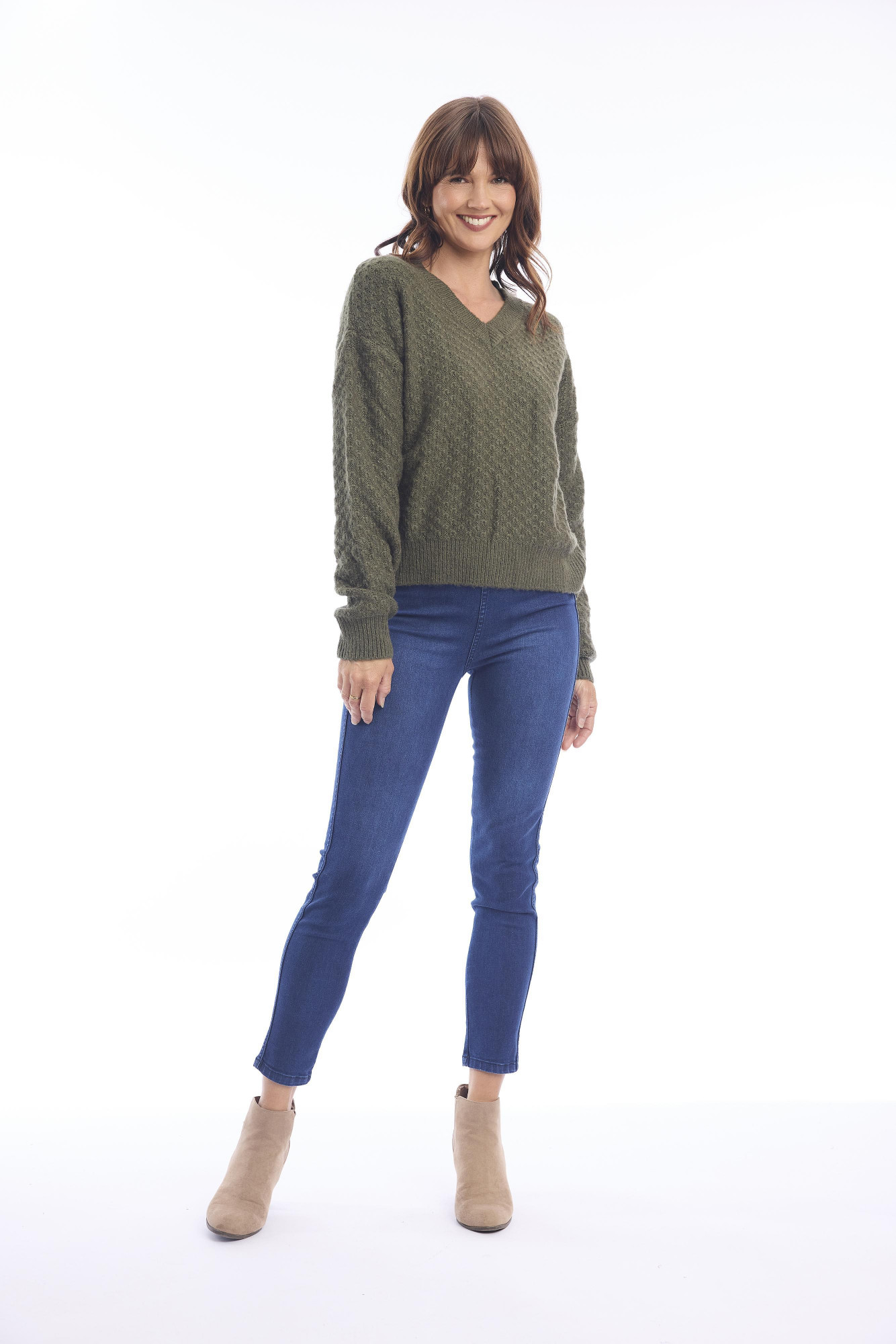 Knit Jumper V Olive