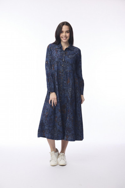 Tabriz Dress Midi Collar Print