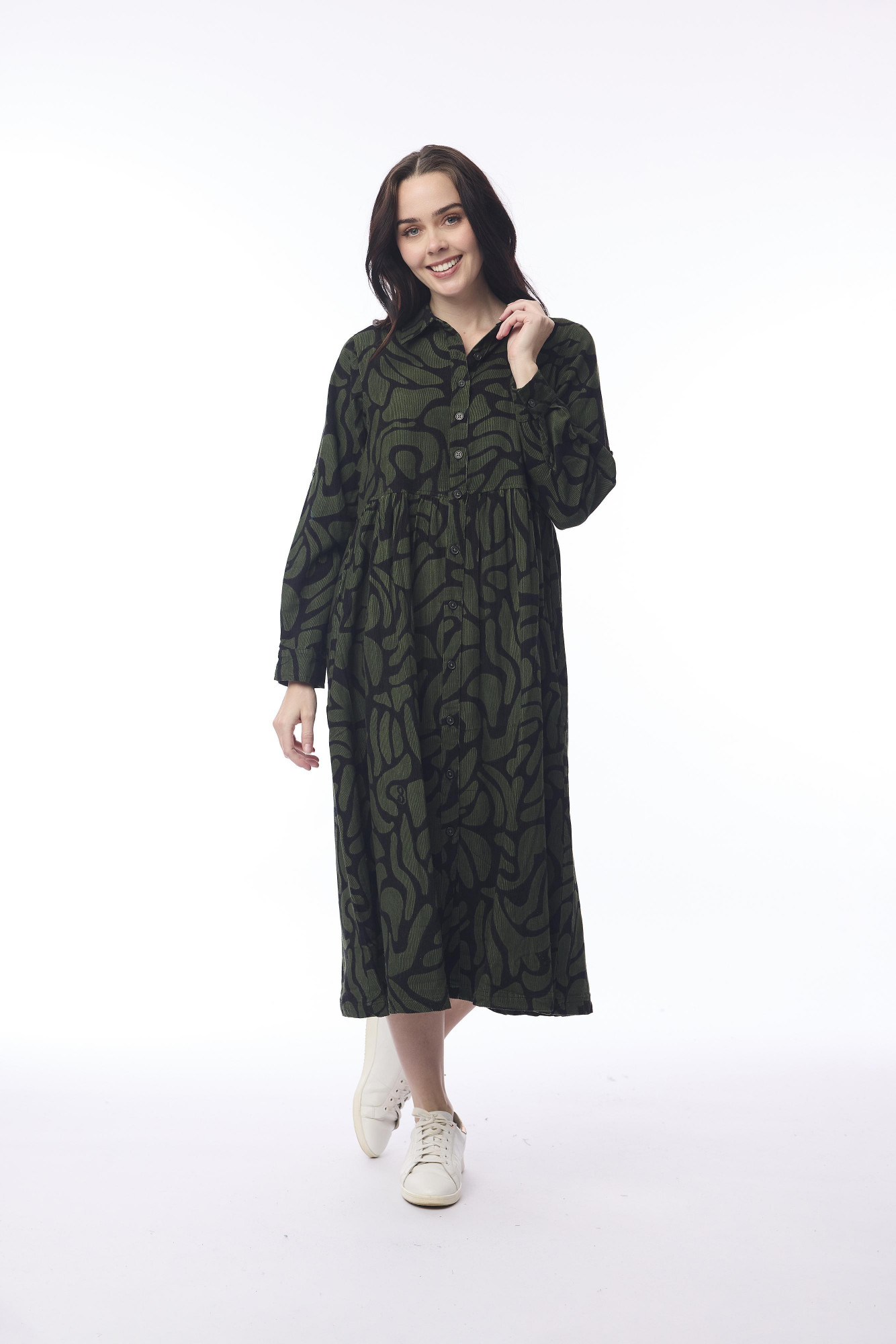 Congo Dress Midi Collar Print