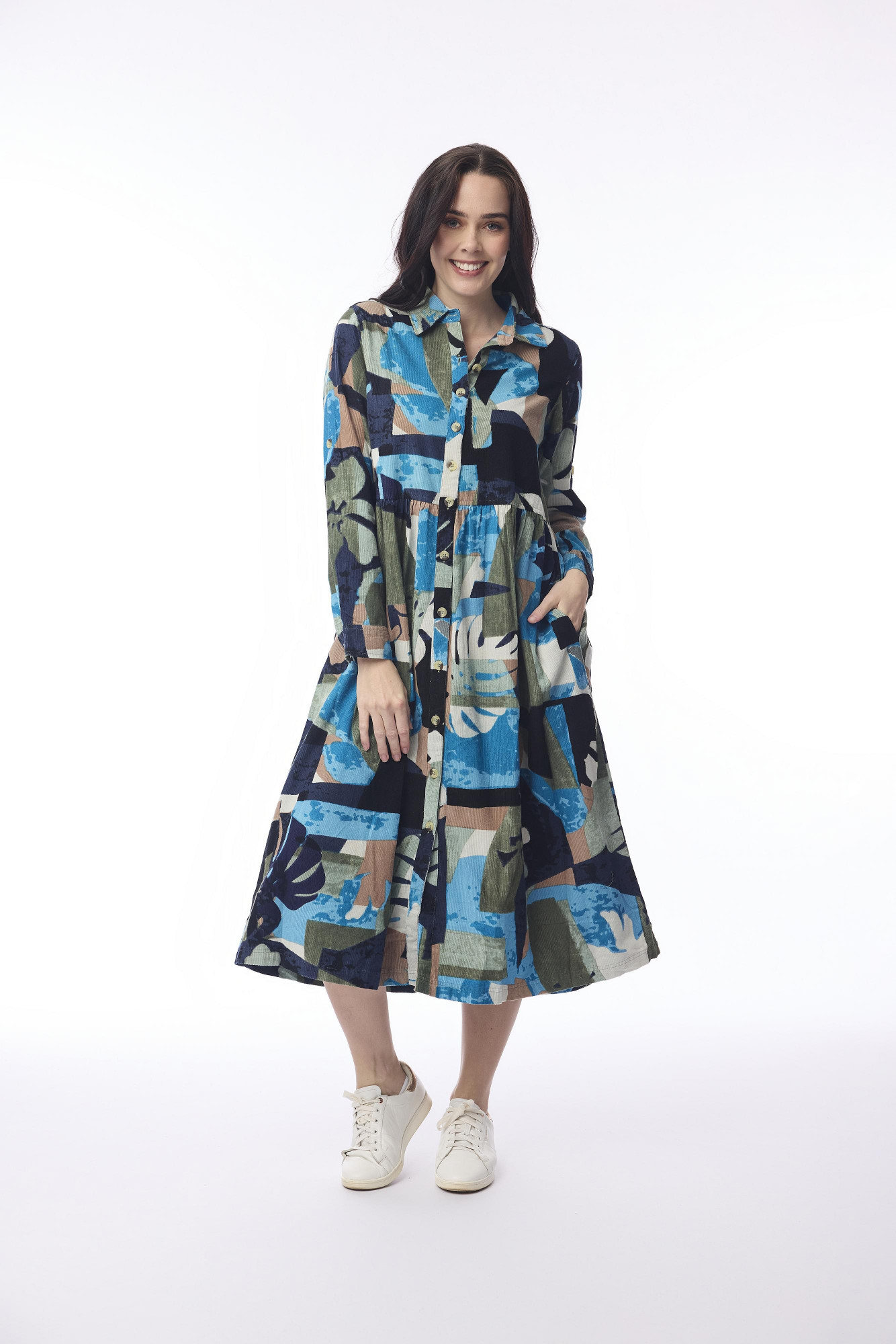 Panama Dress Midi Collar Print