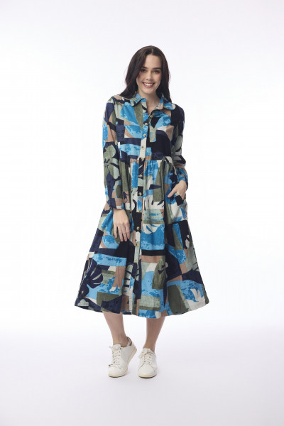 Panama Dress Midi Collar Print