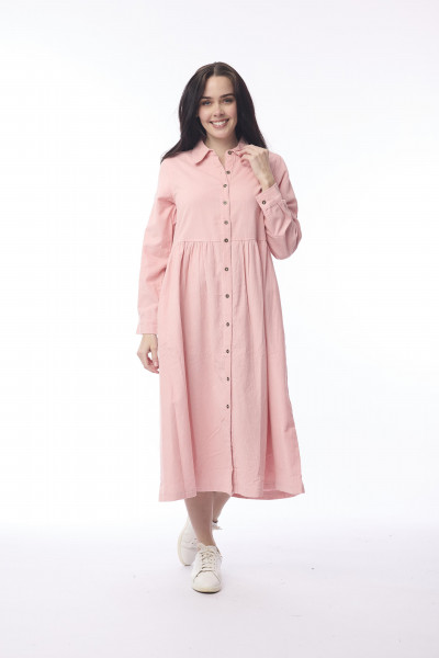 Cord Solid Dress Collar Buttons Blush Pink
