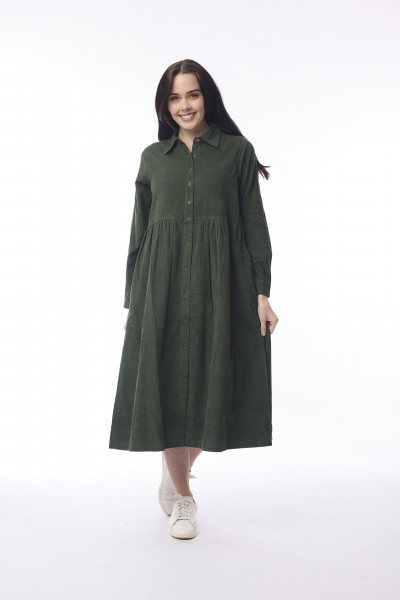 Cord Solid Dress Collar Buttons Military