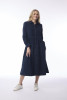 Cord Solid Dress Collar Buttons Navy