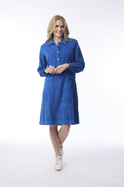 Cord Solid Dress Pockets Cobalt