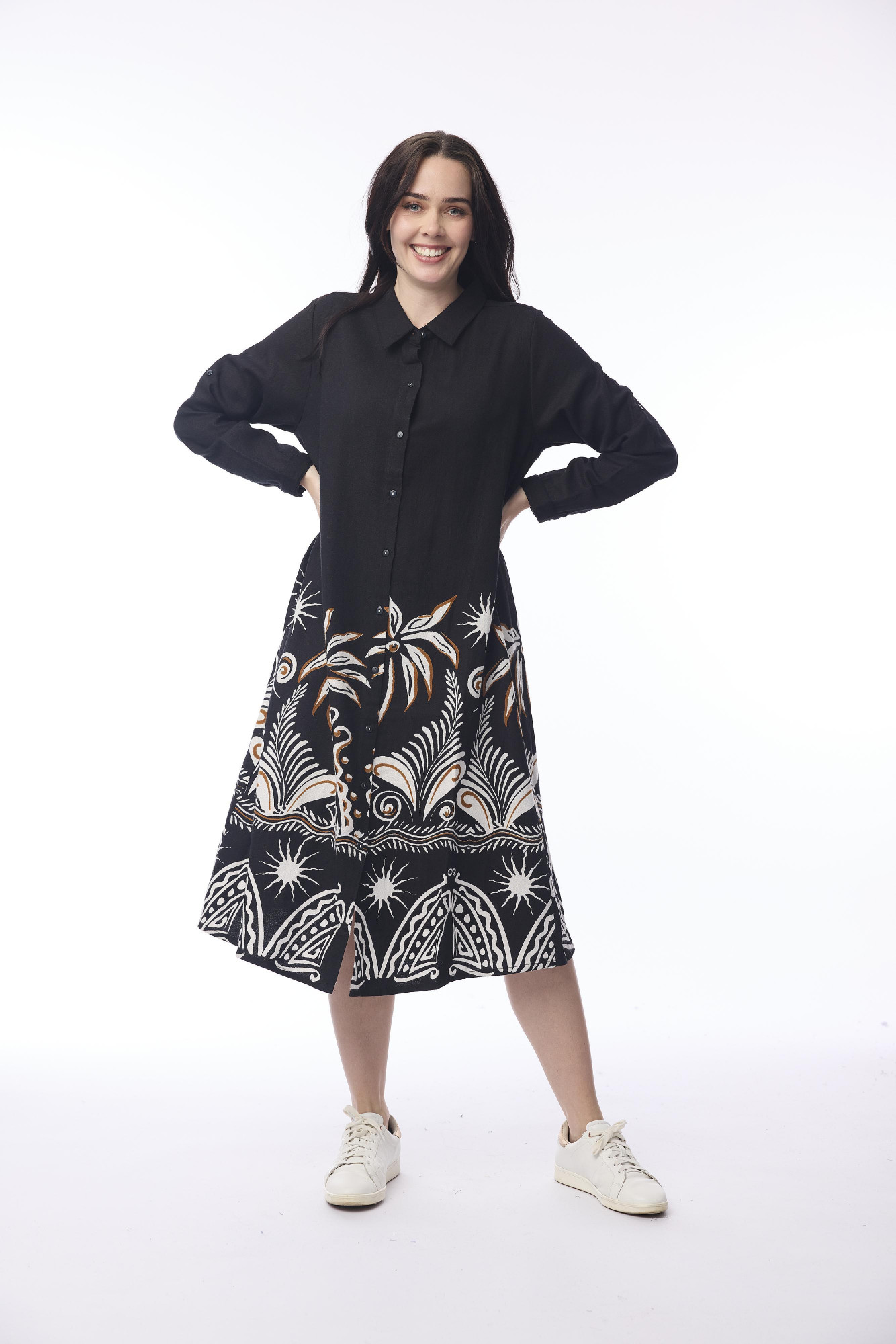 Indus Dress Midi Collar Print