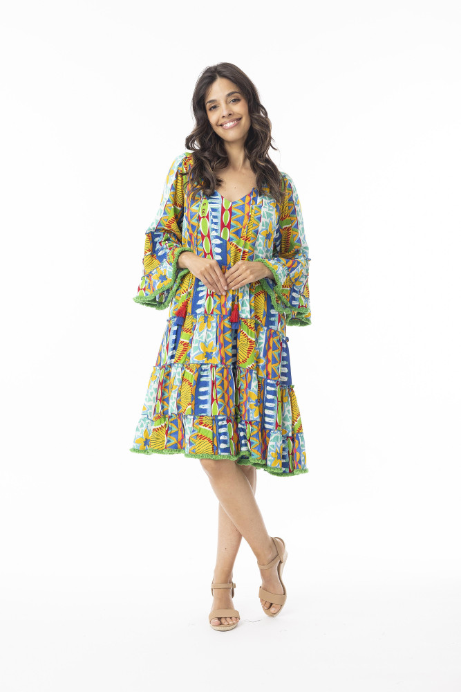 Ipanema Dress Layers Frill Sleeve Print