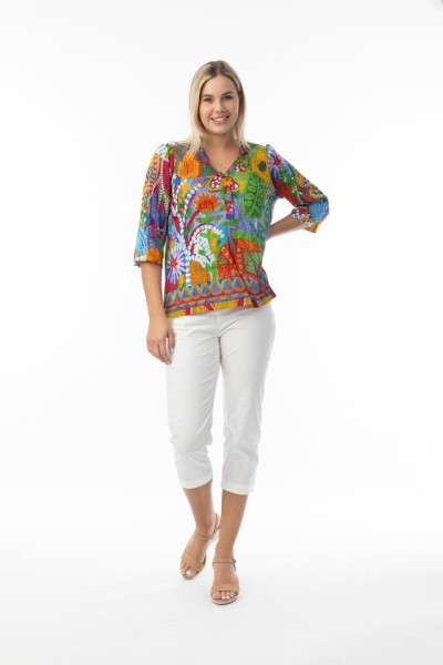 Ipanema Top Frill Neckline Print