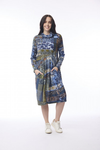 Isfahan Dress Bubble Cowl Neckline Print