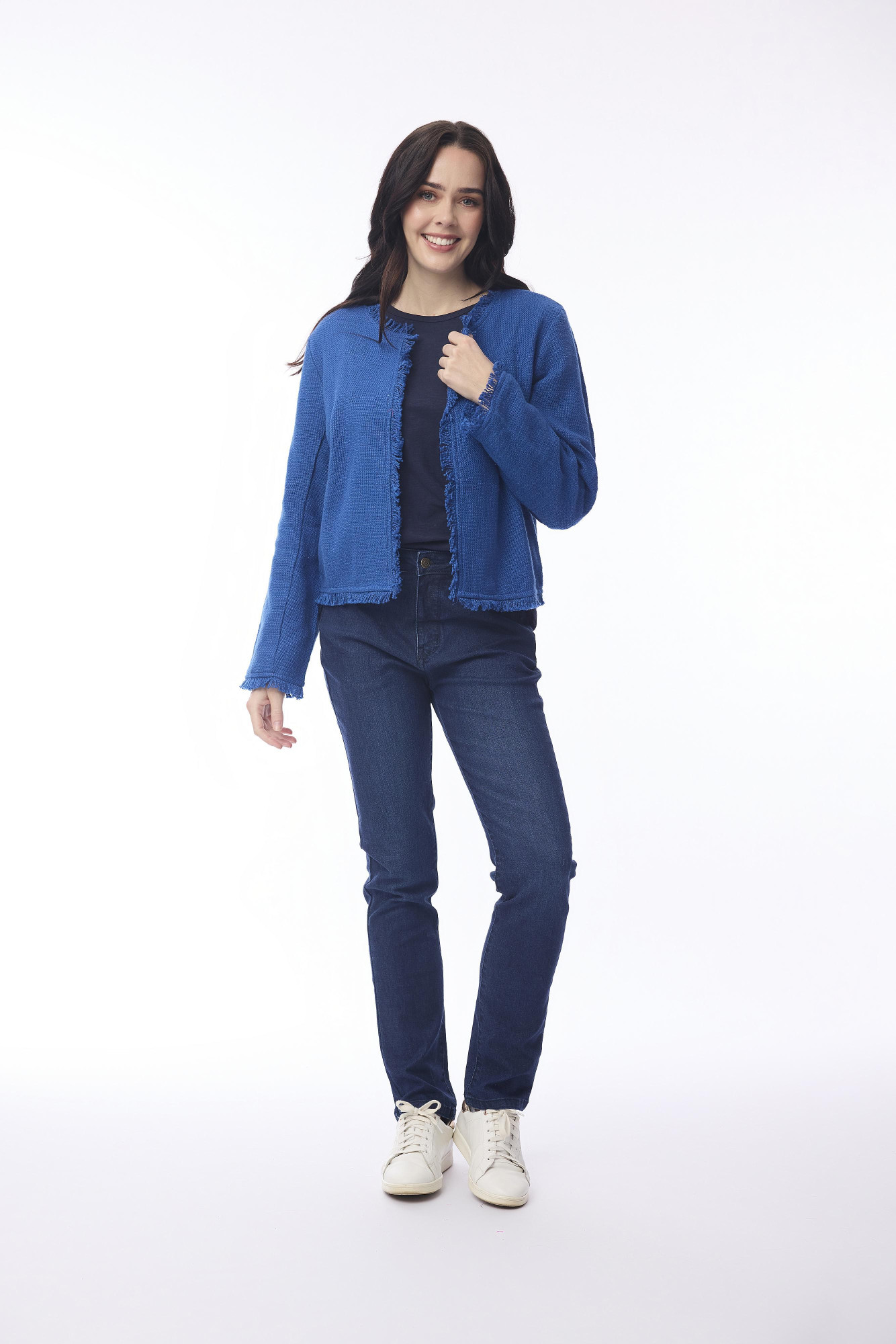Jacket Cropped Fringed Cobalt