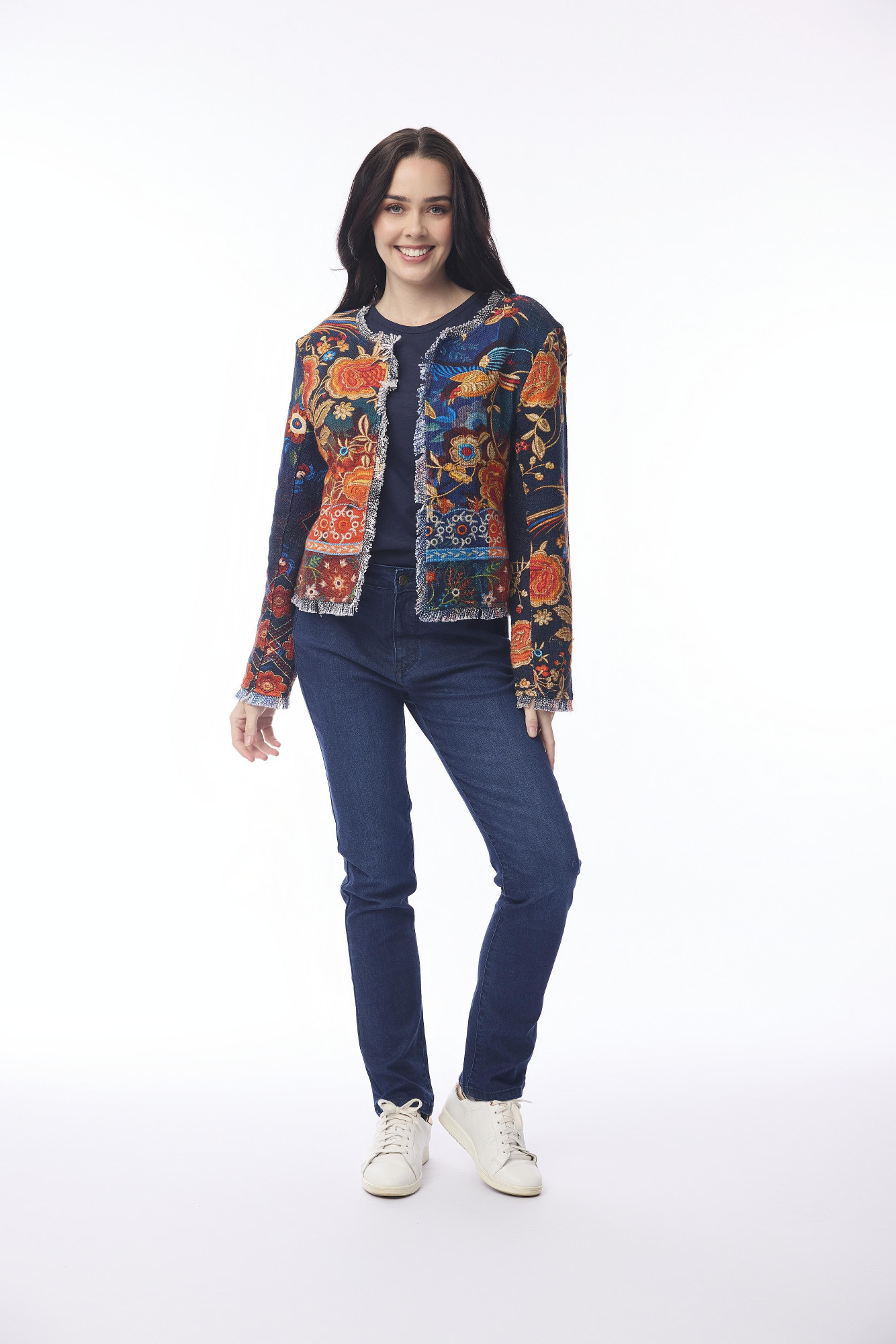 Jacket Cropped Fringed Digital Embroidery