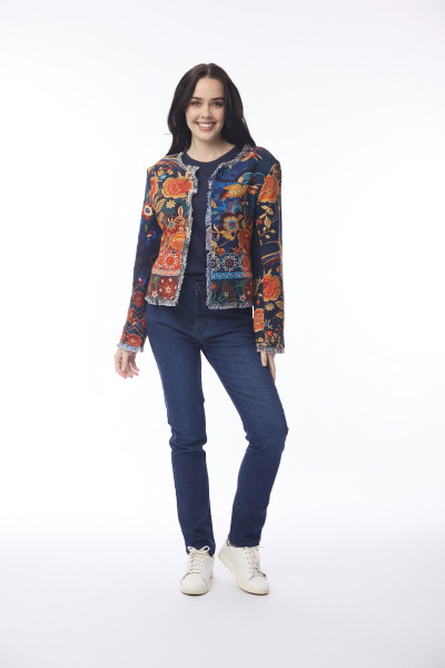 Jacket Cropped Fringed Digital Embroidery