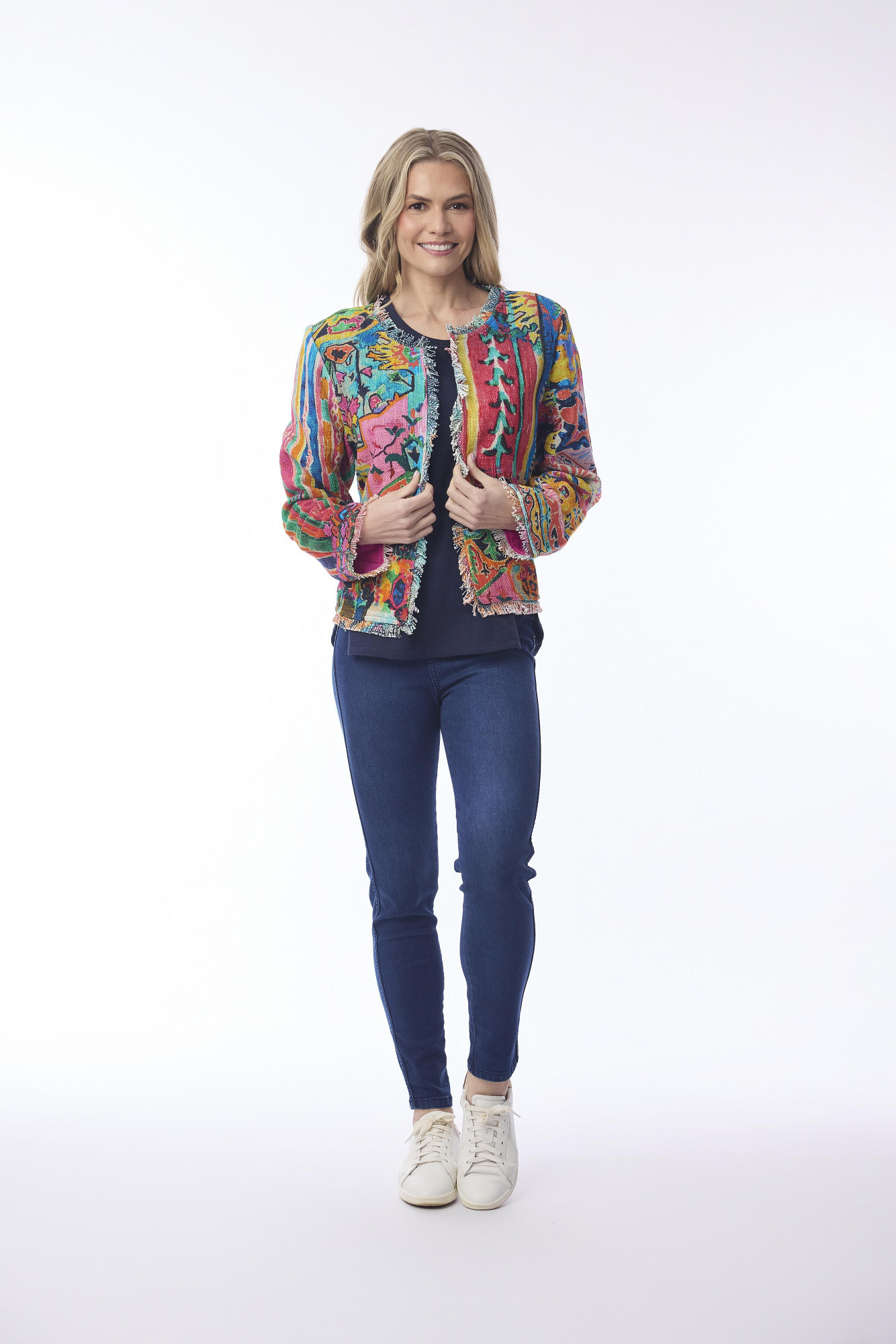 Jacket Cropped Fringed Digital Persia