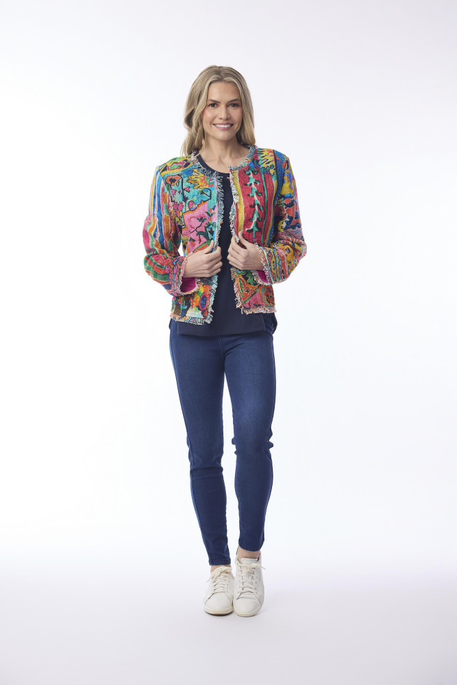 Jacket Cropped Fringed Digital Persia